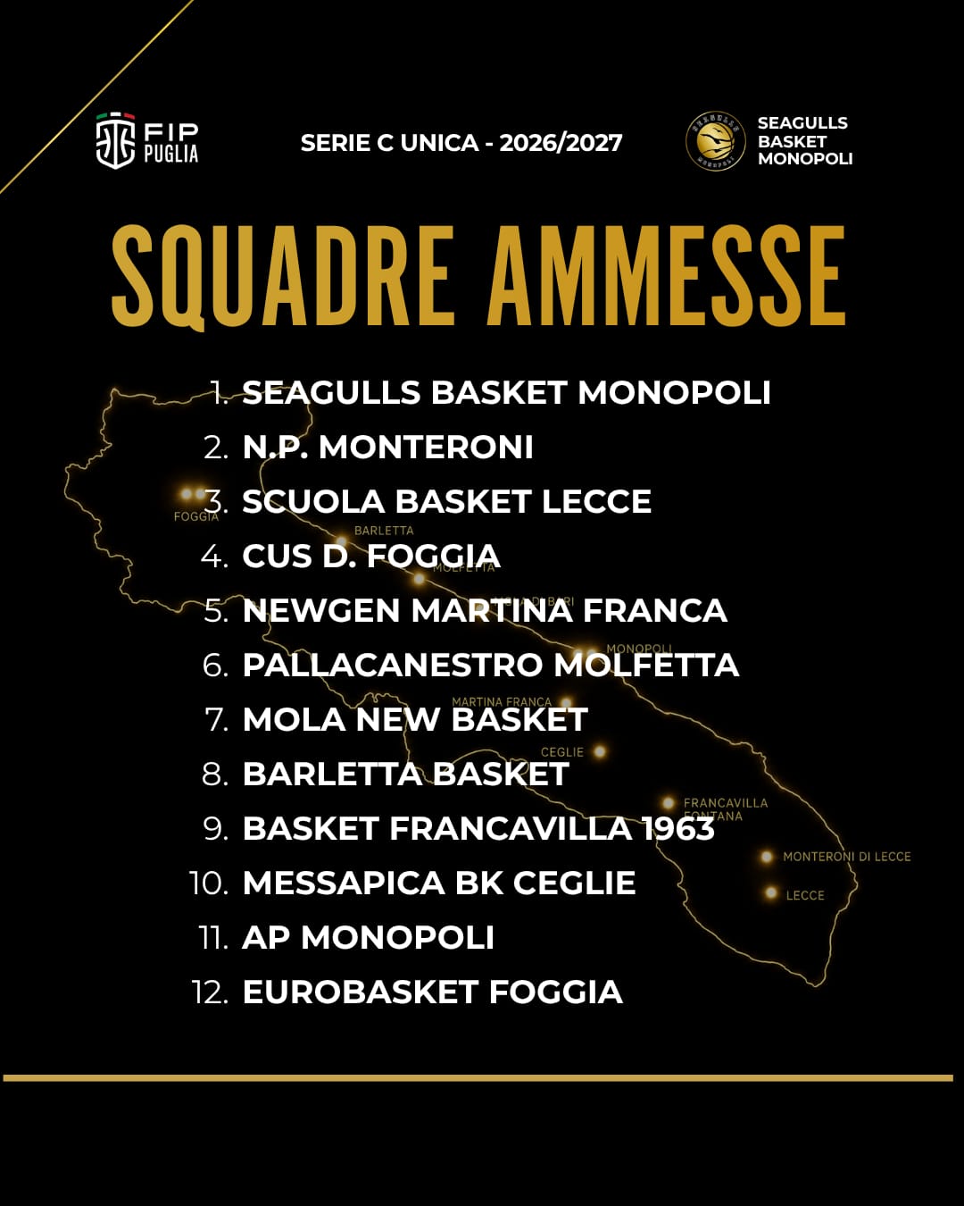 Serie C: definita la composizione del girone. I Seagulls pronti alla nuova stagione